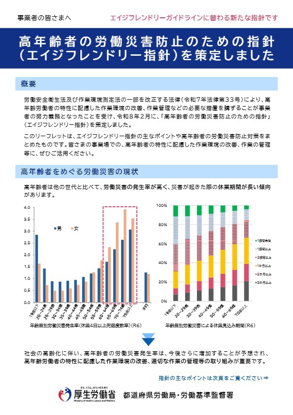 高年齢者の労働災害防止のための指針（ｴｲｼﾞﾌﾚﾝﾄﾞﾘｰ指針）を策定しました